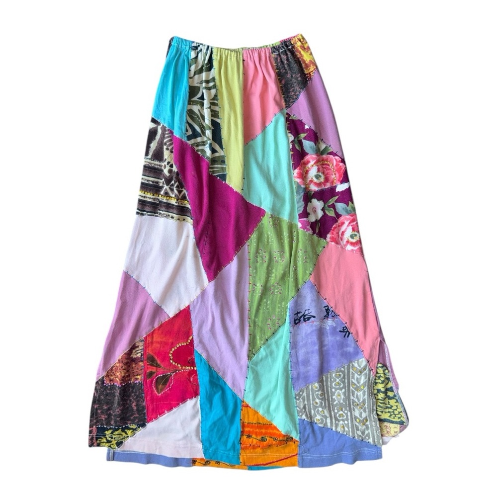 VTG 90s True Bohemian patchwork art rhinestones size Small maxi skirt